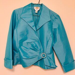 Talbots Blue Dressy Faux Wrap Jacket Top Crystal Bling Size10